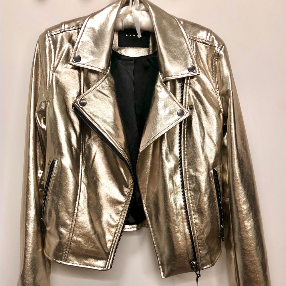 New w Tags Gold Leather Moto Zip Jacket coat XS